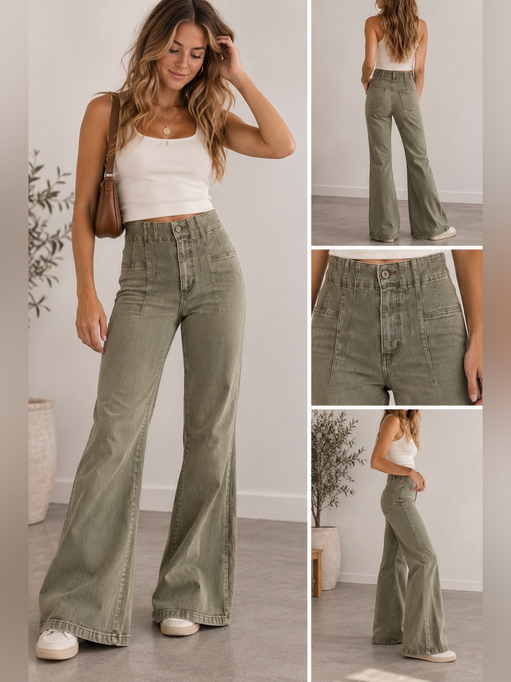We The Free High Rise Flare Jeans Size 28 Olive Green